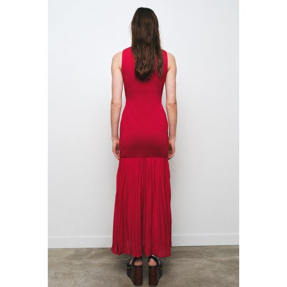 NWT Zara Red Long Combined Knit Dress Size Medium Maxi Stretch Wedding 4192/034 - Picture 12 of 12
